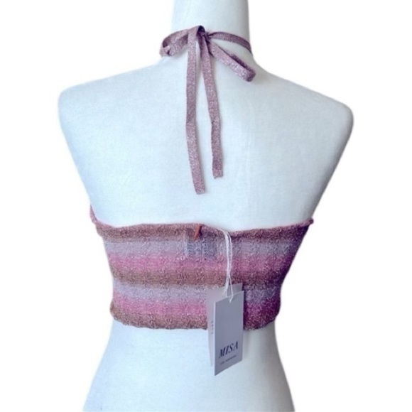 NWT MISA Los Angeles Blanca Shimmer Knit Halter Top Blue Combo Small - Picture 6 of 6